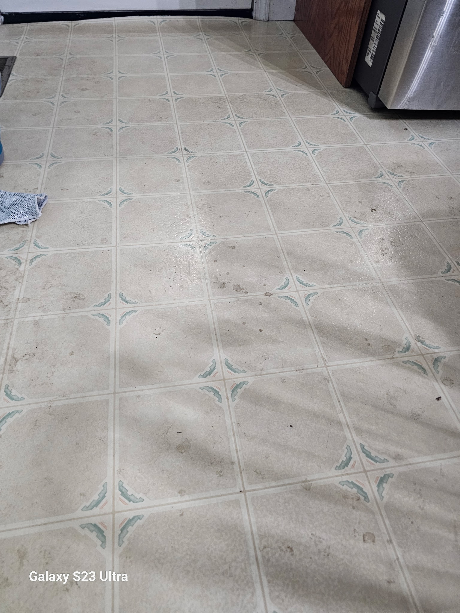 Kitchen floor tiles before cleaning
